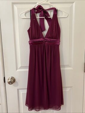 Taboo Plum Halter Midi Dress with Tie Neck
